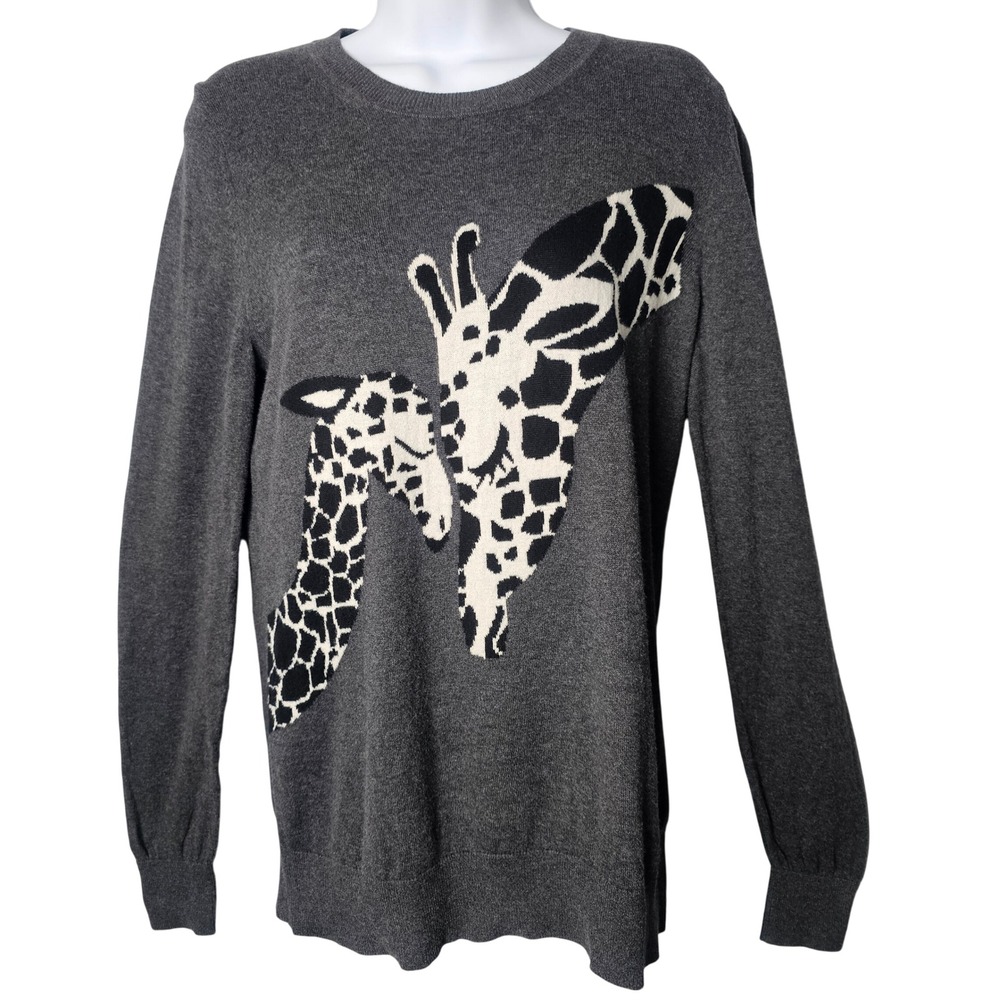 Banana Republic Womens Giraffe Intarsia Sweater M Gray 100% Cotton Preppy